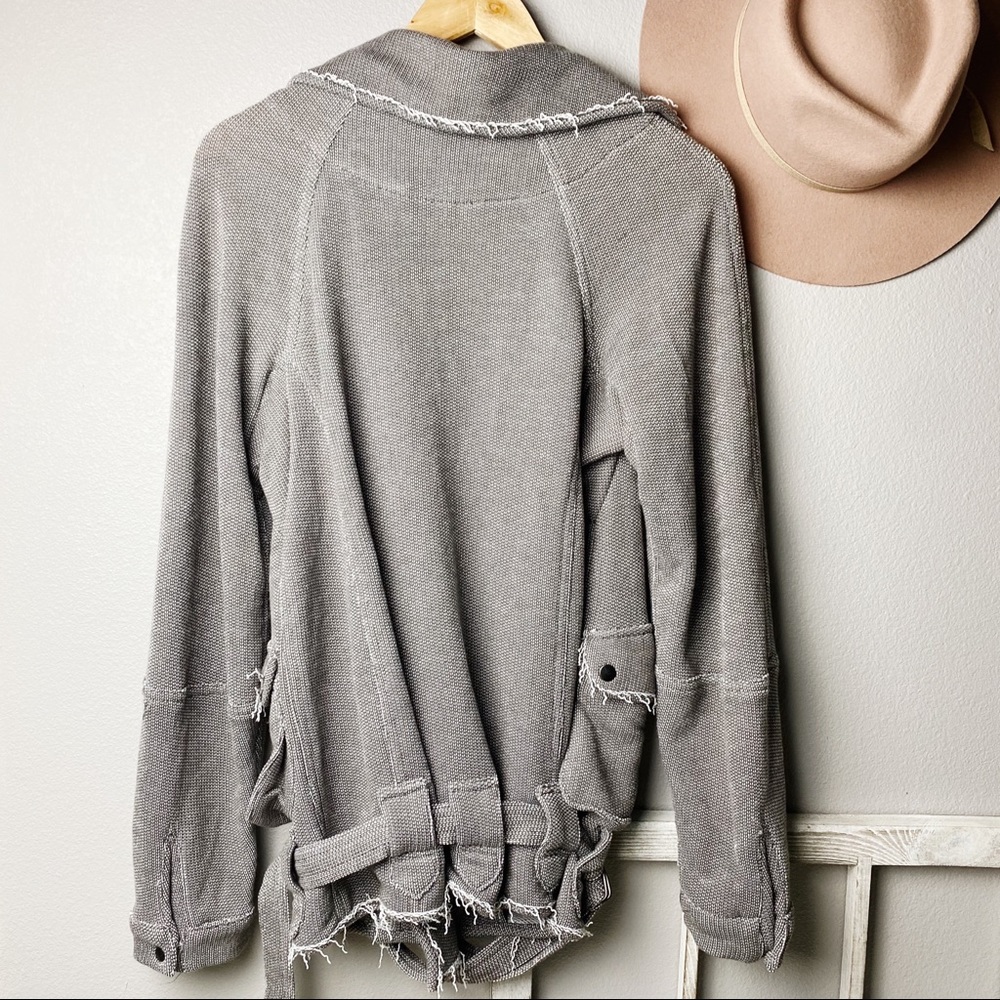 Free People Grey Frayed Boho Belted Jacket S - Picture 7 of 9